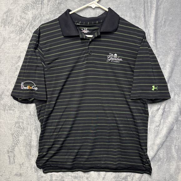 Under Armour Heatgear Polo Shirt Mens SM Greenbrier Classic Black Green Striped - Picture 1 of 9
